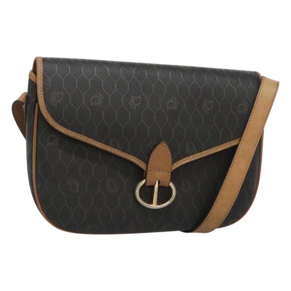 DIOR Honeycomb Canvas Shoulder Bag Pvc Black Gold - Picture 1 of 11